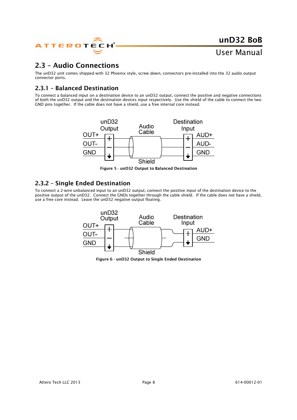 Und32 bob, User manual, 3 – audio connections | Attero Tech unD32 BoB User Manual | Page 9 / 22