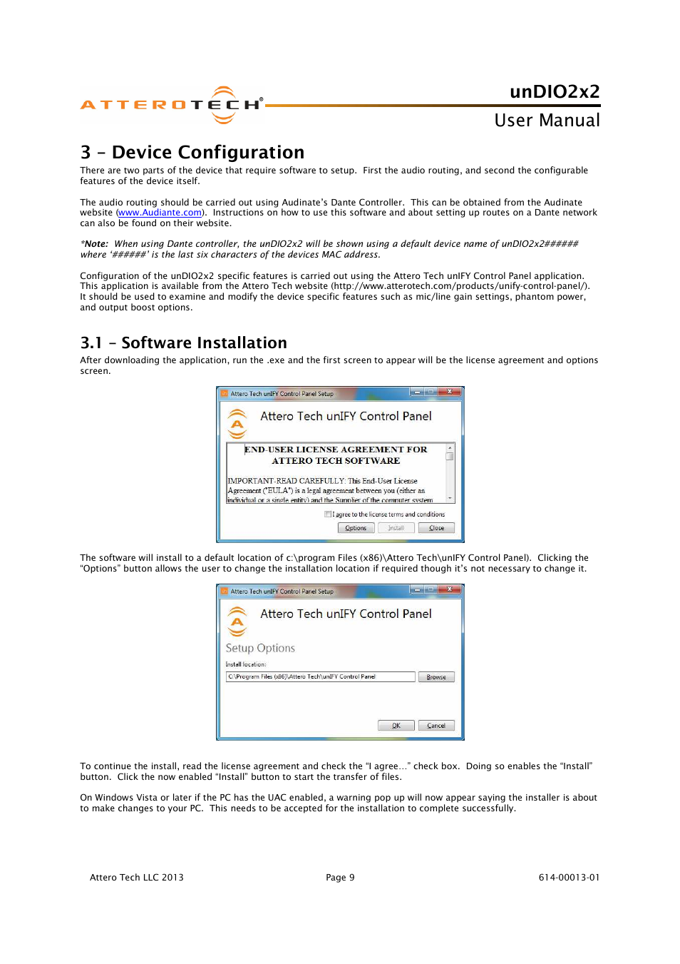 Undio2x2, User manual, 3 – device configuration | 1 – software installation | Attero Tech unDIO2x2 User Manual | Page 10 / 16