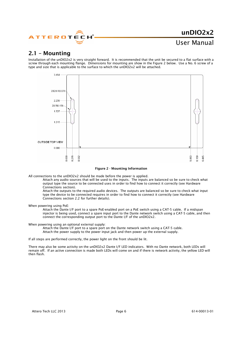 Undio2x2, User manual, 1 – mounting | Attero Tech unDIO2x2 User Manual | Page 7 / 16
