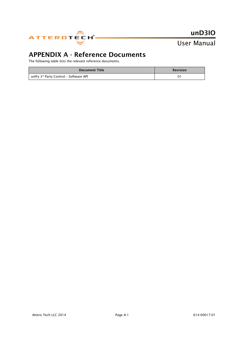 Und3io, User manual, Appendix a - reference documents | Attero Tech unD3IO User Manual | Page 14 / 14