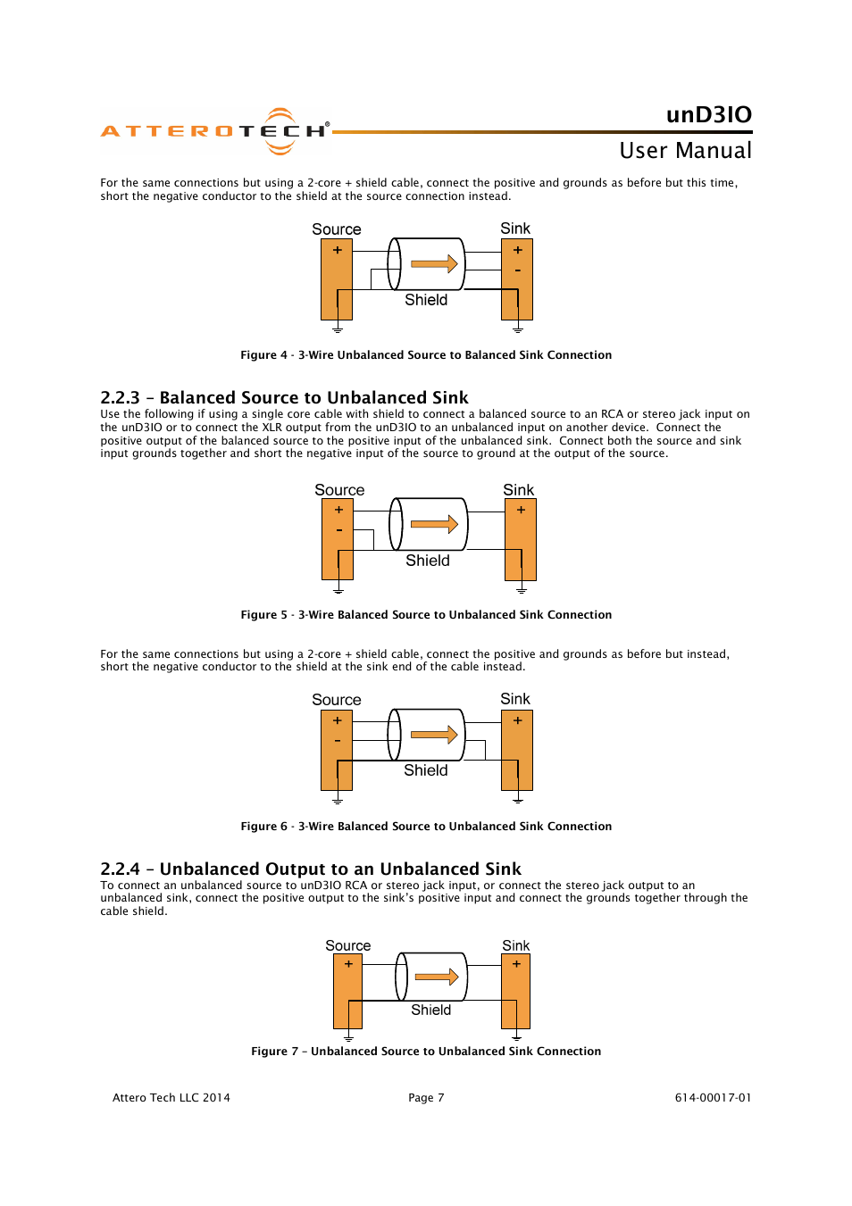 Und3io, User manual, 3 – balanced source to unbalanced sink | 4 – unbalanced output to an unbalanced sink | Attero Tech unD3IO User Manual | Page 8 / 14