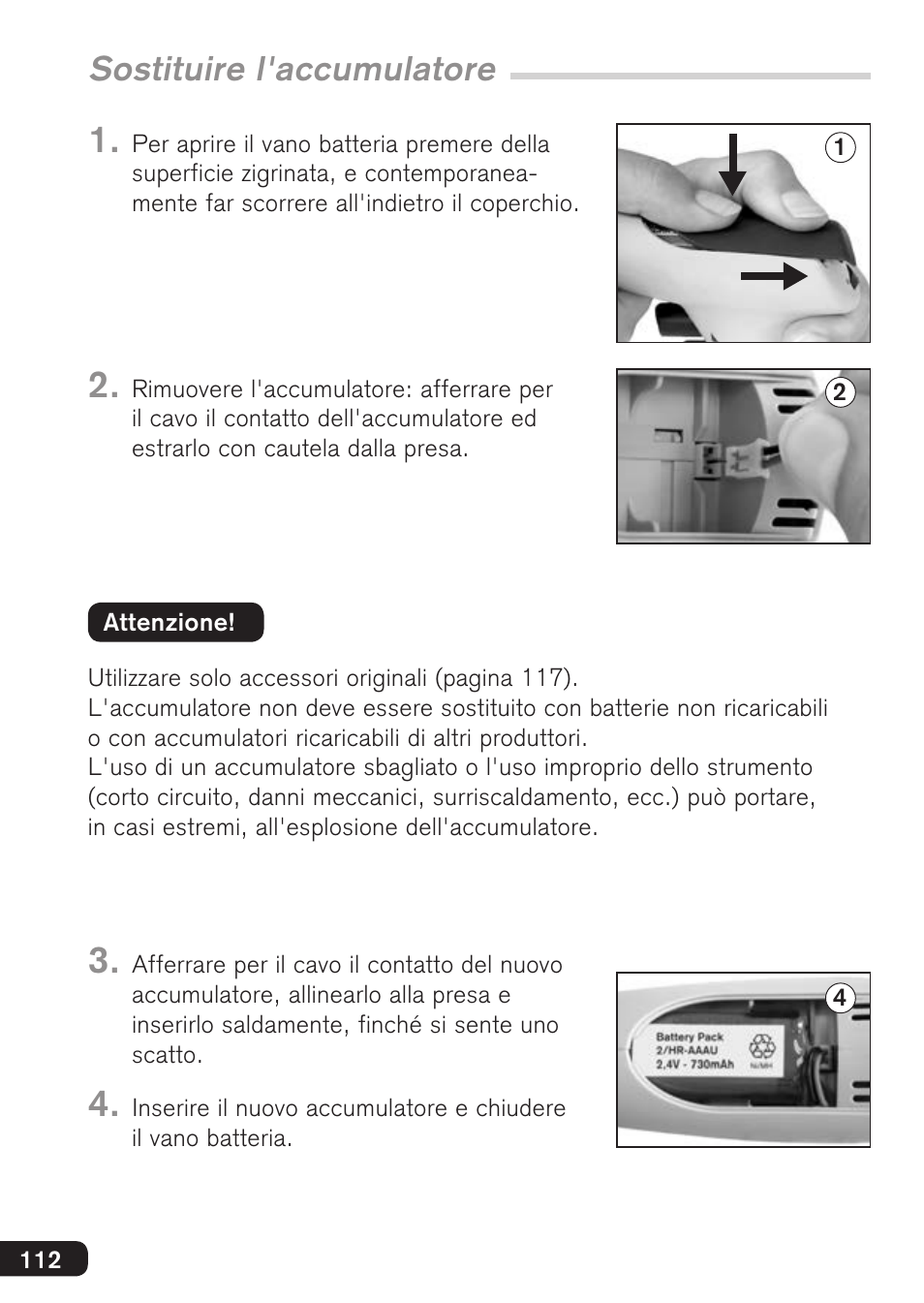 Sostituire l'accumulatore | BrandTech Scientific accu-jetpro User Manual | Page 112 / 124