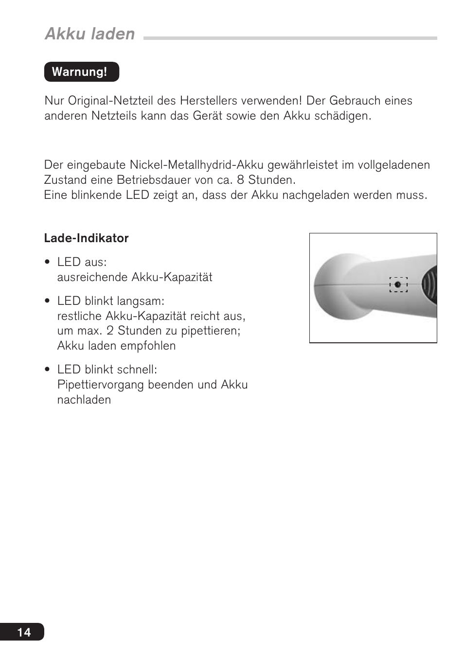 Akku laden | BrandTech Scientific accu-jetpro User Manual | Page 14 / 124
