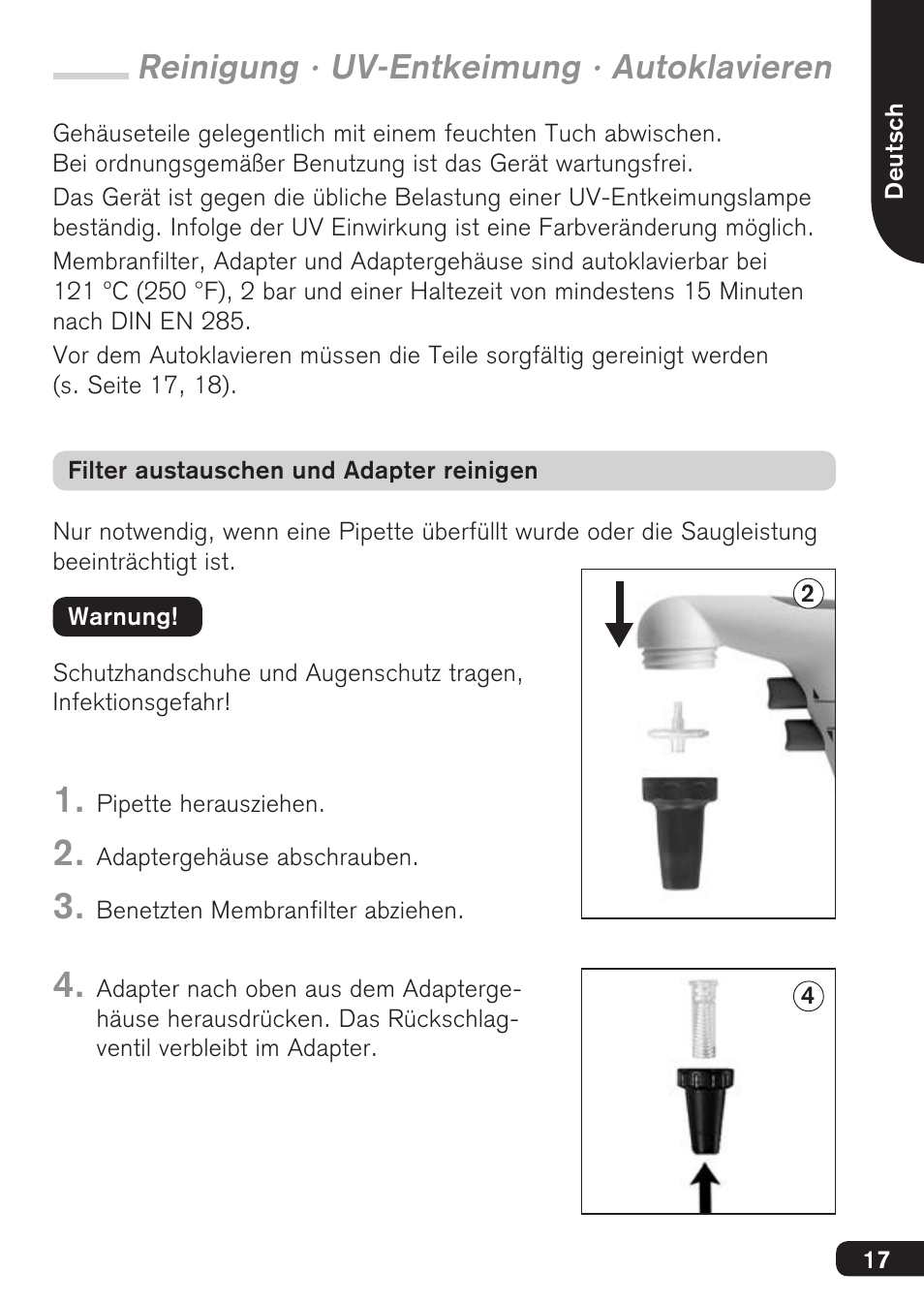 Reinigung · uv-entkeimung · autoklavieren | BrandTech Scientific accu-jetpro User Manual | Page 17 / 124