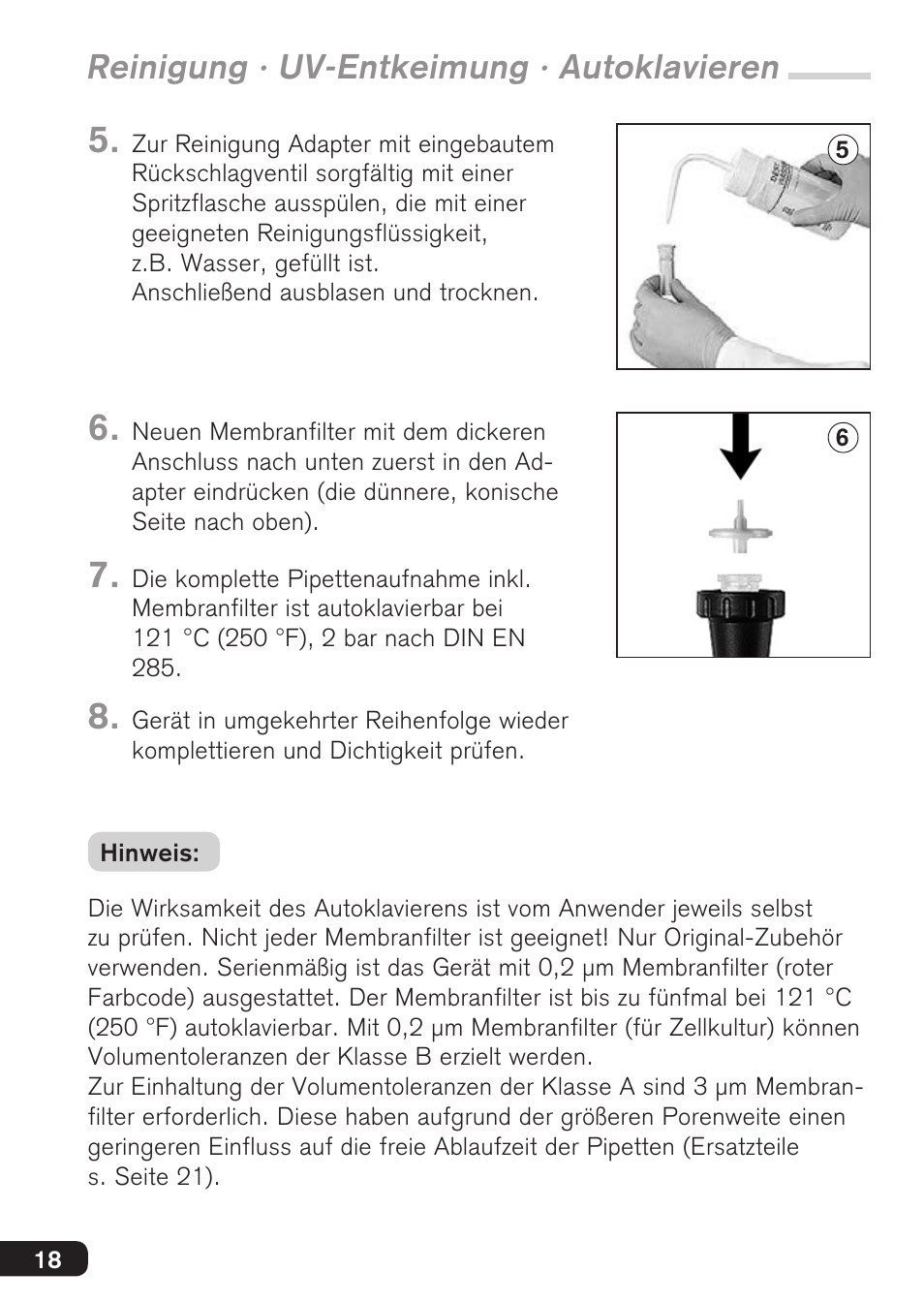 Reinigung · uv-entkeimung · autoklavieren | BrandTech Scientific accu-jetpro User Manual | Page 18 / 124