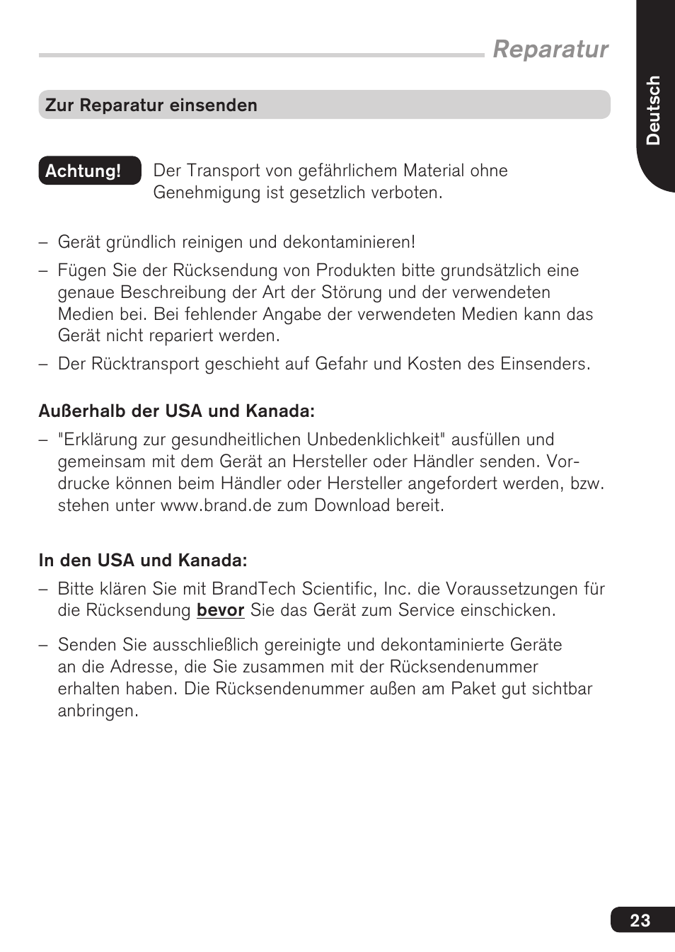 Reparatur | BrandTech Scientific accu-jetpro User Manual | Page 23 / 124