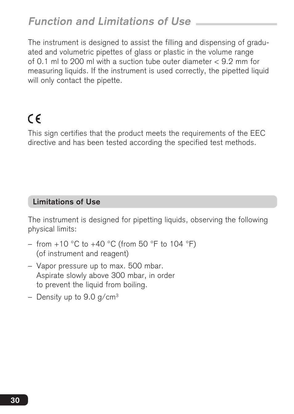 Function and limitations of use | BrandTech Scientific accu-jetpro User Manual | Page 30 / 124
