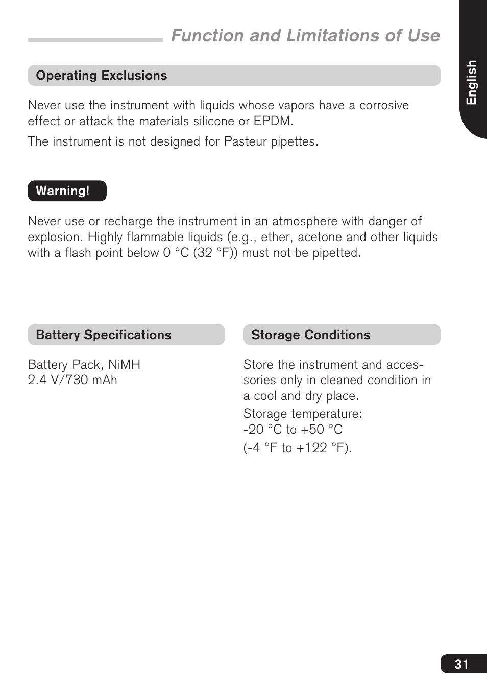 Function and limitations of use | BrandTech Scientific accu-jetpro User Manual | Page 31 / 124