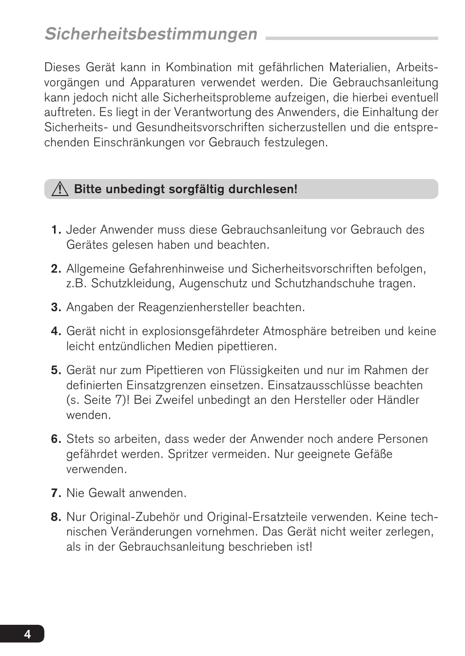 Sicherheitsbestimmungen | BrandTech Scientific accu-jetpro User Manual | Page 4 / 124