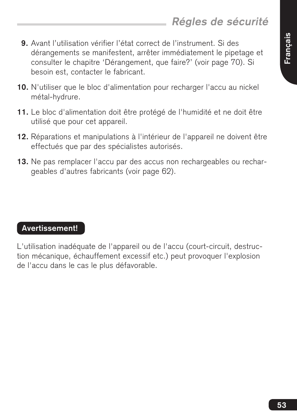 Régles de sécurité | BrandTech Scientific accu-jetpro User Manual | Page 53 / 124