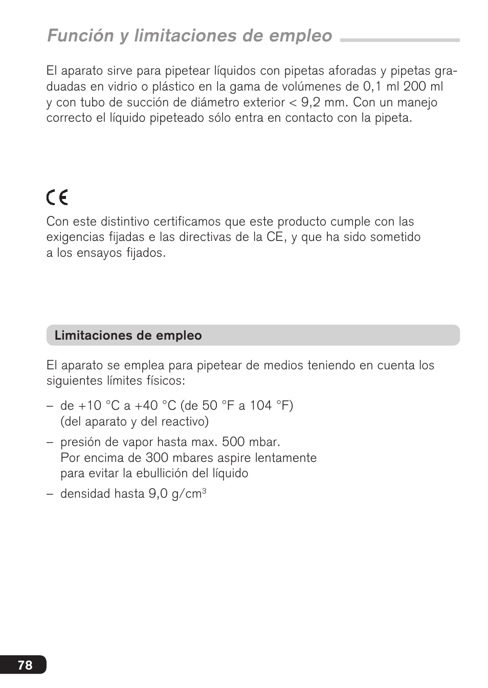 Función y limitaciones de empleo | BrandTech Scientific accu-jetpro User Manual | Page 78 / 124