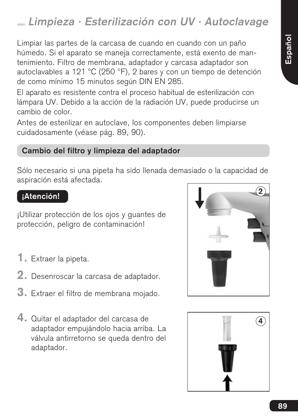 Limpieza · esterilización con uv · autoclavage | BrandTech Scientific accu-jetpro User Manual | Page 89 / 124