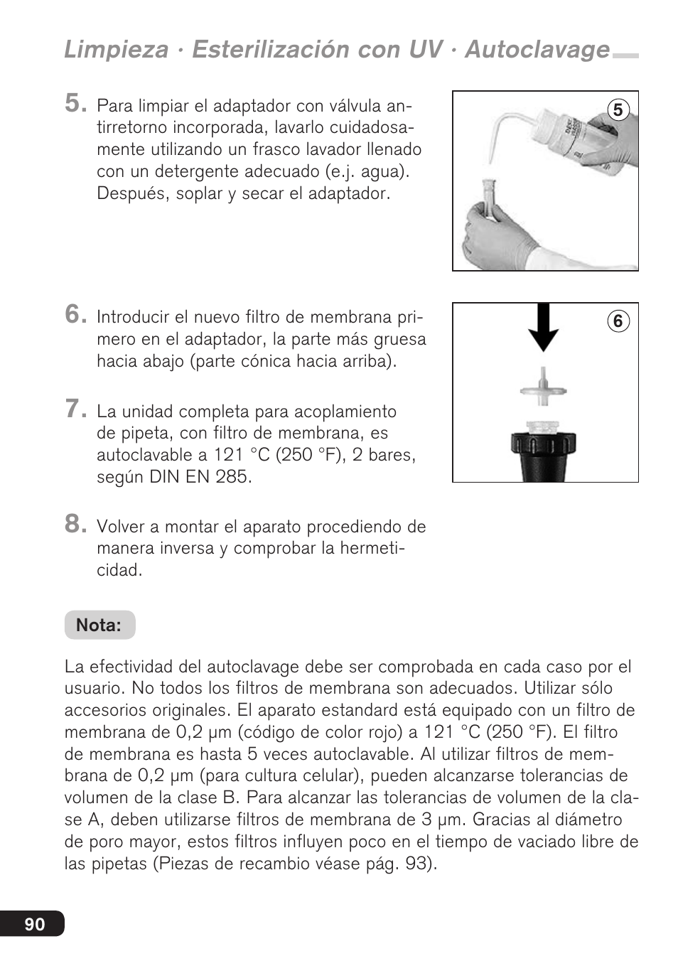 Limpieza · esterilización con uv · autoclavage | BrandTech Scientific accu-jetpro User Manual | Page 90 / 124