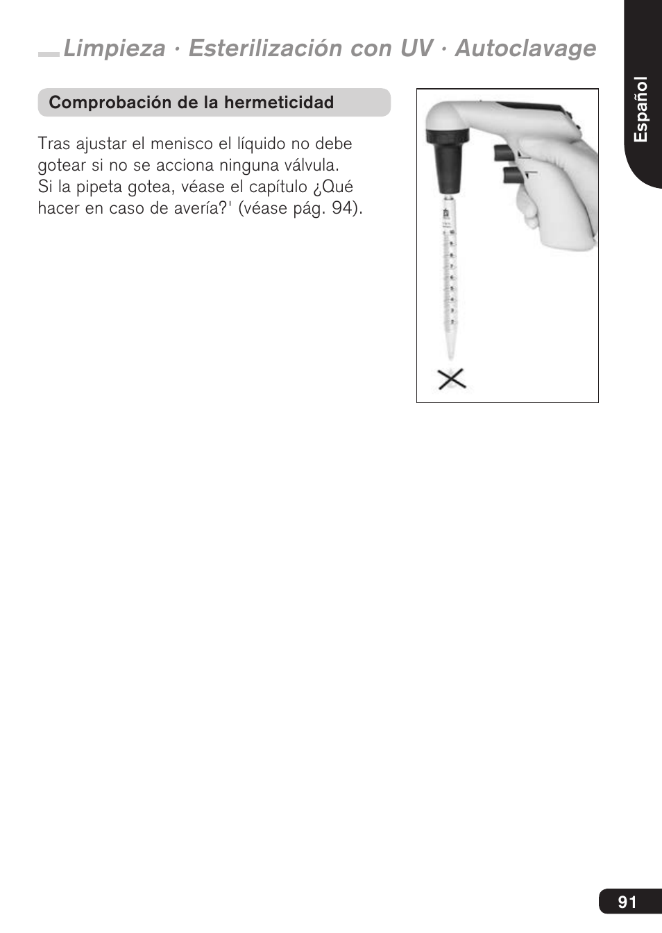 Limpieza · esterilización con uv · autoclavage | BrandTech Scientific accu-jetpro User Manual | Page 91 / 124