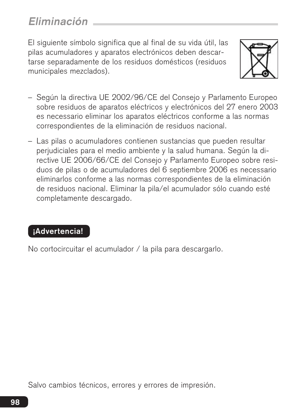 Eliminación | BrandTech Scientific accu-jetpro User Manual | Page 98 / 124