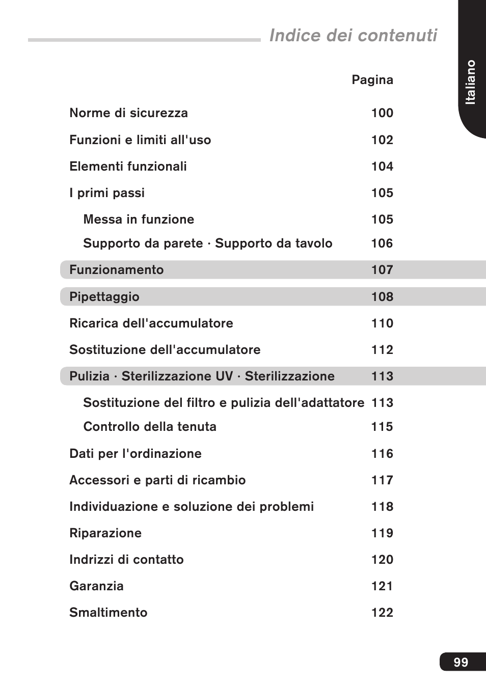 Indice dei contenuti | BrandTech Scientific accu-jetpro User Manual | Page 99 / 124