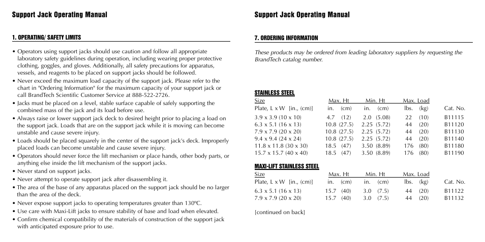 BrandTech Scientific SUPPORT jackS User Manual | Page 2 / 5