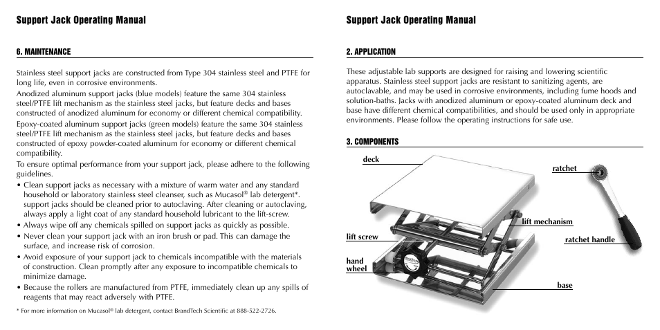 Support jack operating manual | BrandTech Scientific SUPPORT jackS User Manual | Page 3 / 5
