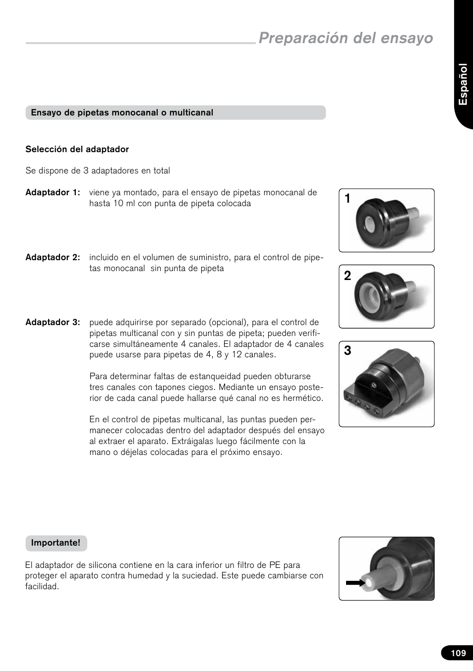 Preparación del ensayo | BrandTech Scientific PLT unit Pipette Leak Testing Unit User Manual | Page 109 / 132