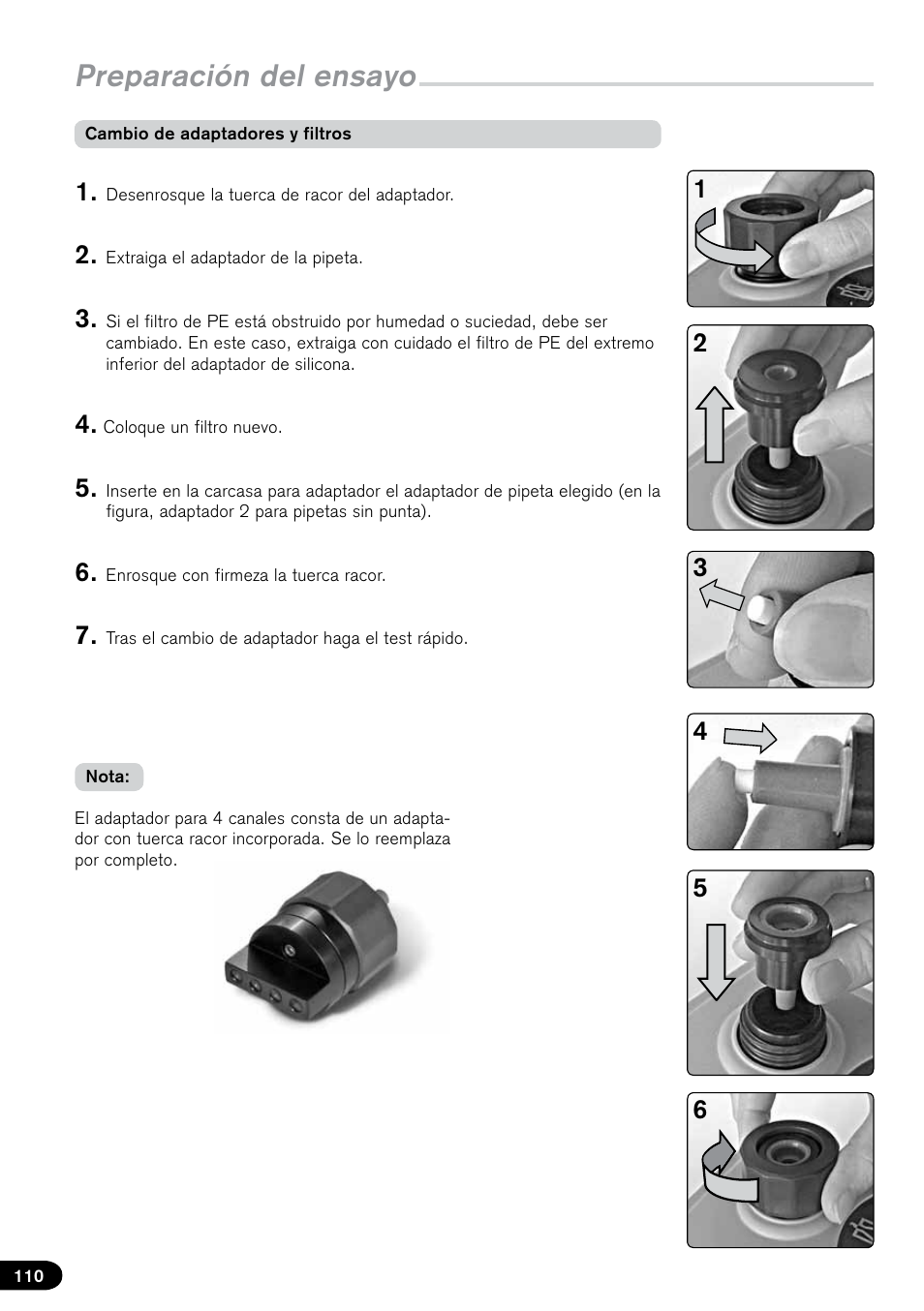Preparación del ensayo | BrandTech Scientific PLT unit Pipette Leak Testing Unit User Manual | Page 110 / 132