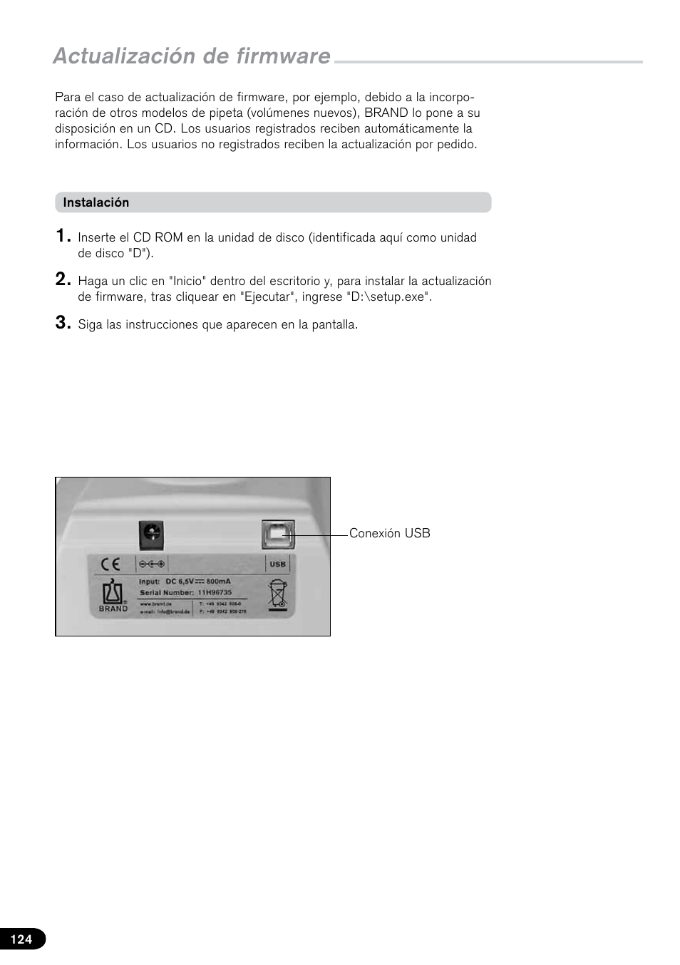 Actualización de firmware | BrandTech Scientific PLT unit Pipette Leak Testing Unit User Manual | Page 124 / 132