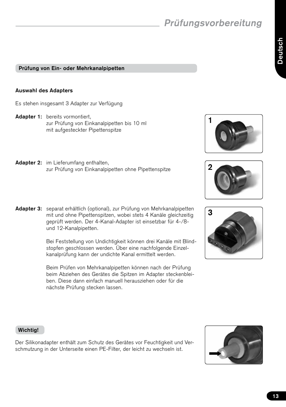 Prüfungsvorbereitung | BrandTech Scientific PLT unit Pipette Leak Testing Unit User Manual | Page 13 / 132