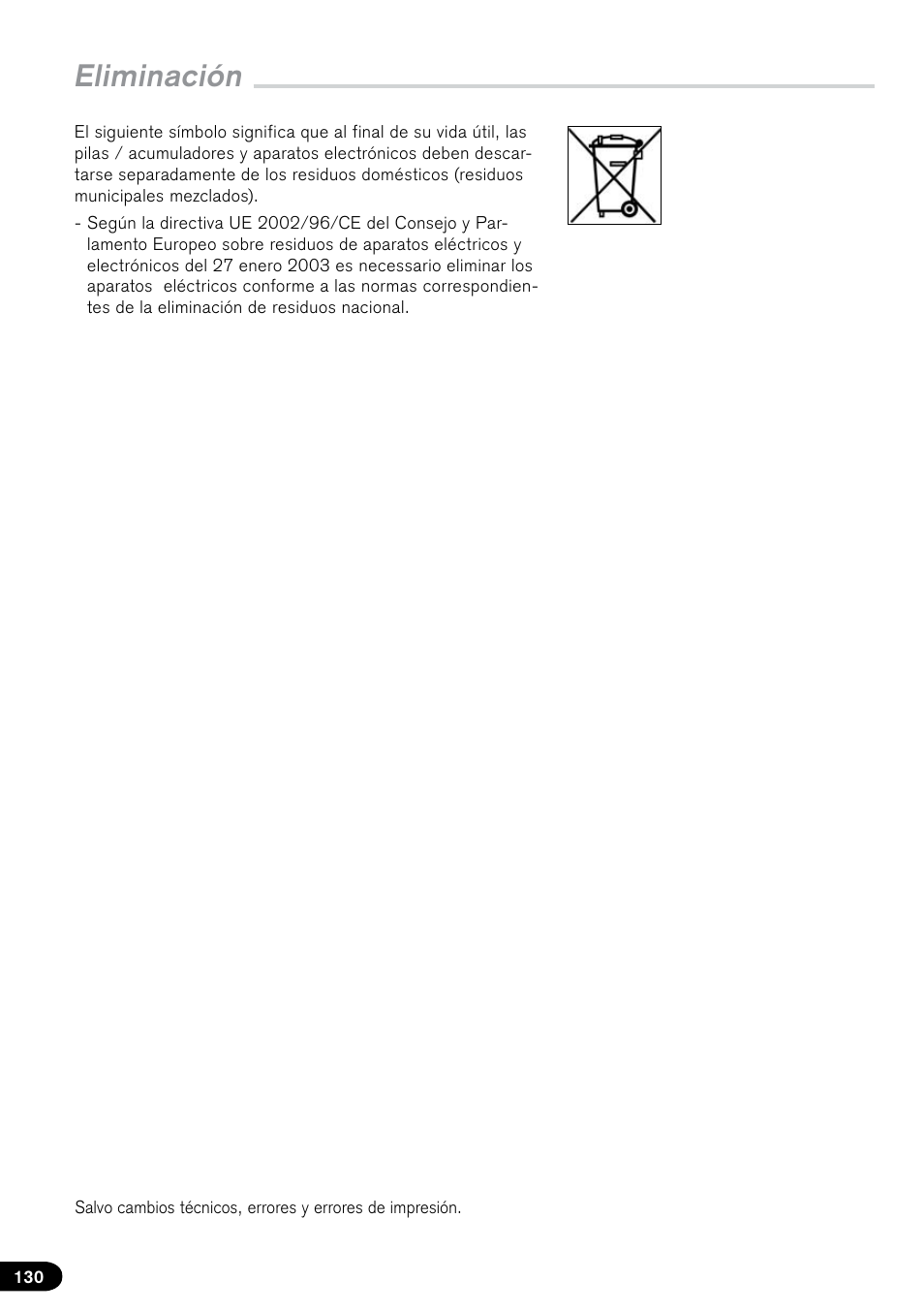 Eliminación | BrandTech Scientific PLT unit Pipette Leak Testing Unit User Manual | Page 130 / 132