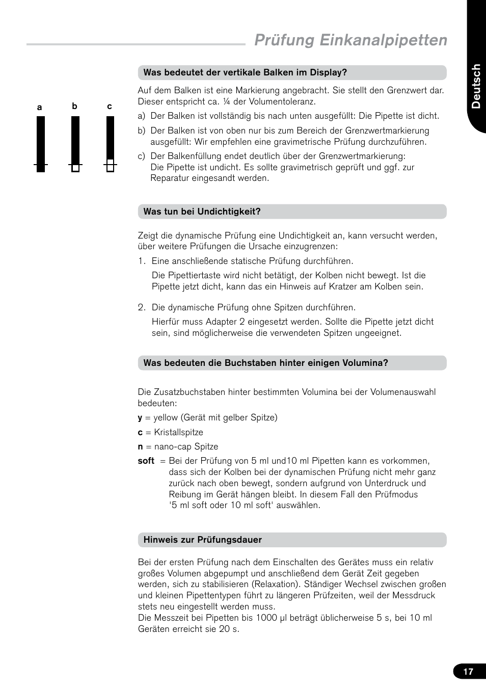 Prüfung einkanalpipetten | BrandTech Scientific PLT unit Pipette Leak Testing Unit User Manual | Page 17 / 132