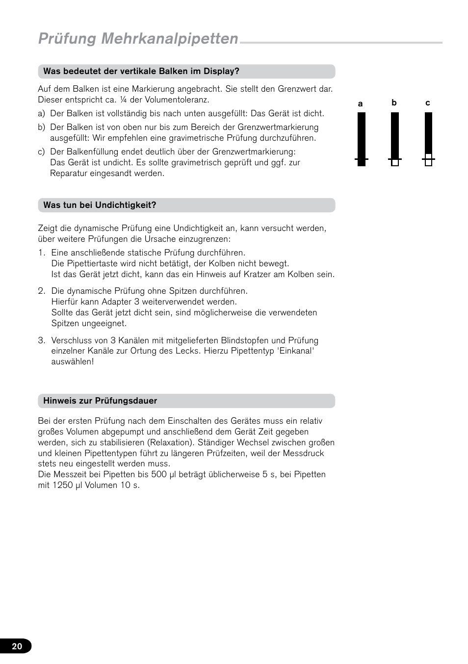 Prüfung mehrkanalpipetten | BrandTech Scientific PLT unit Pipette Leak Testing Unit User Manual | Page 20 / 132