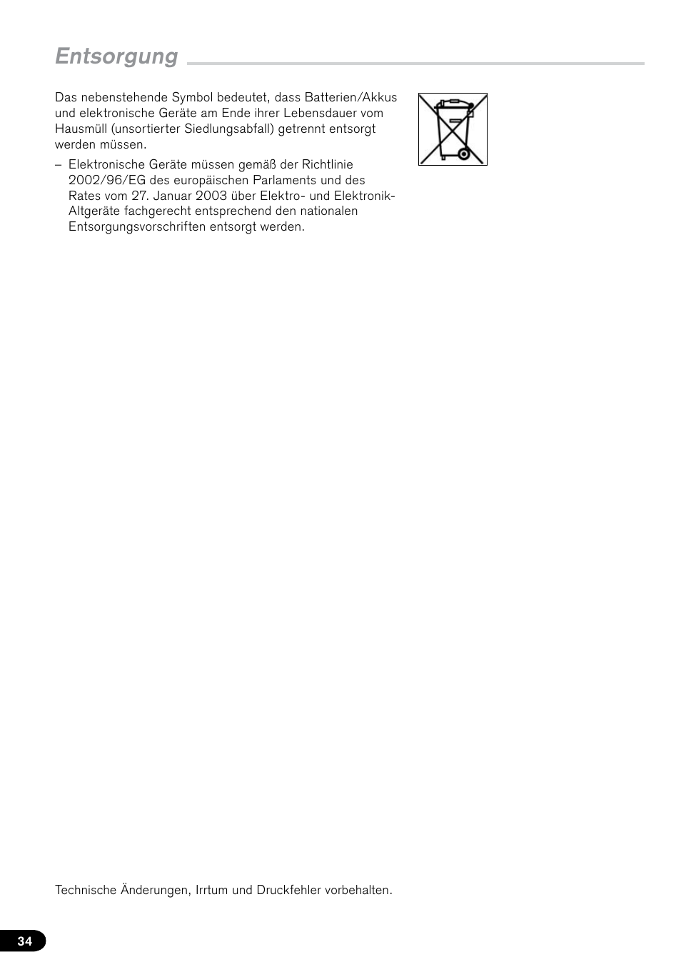Entsorgung | BrandTech Scientific PLT unit Pipette Leak Testing Unit User Manual | Page 34 / 132