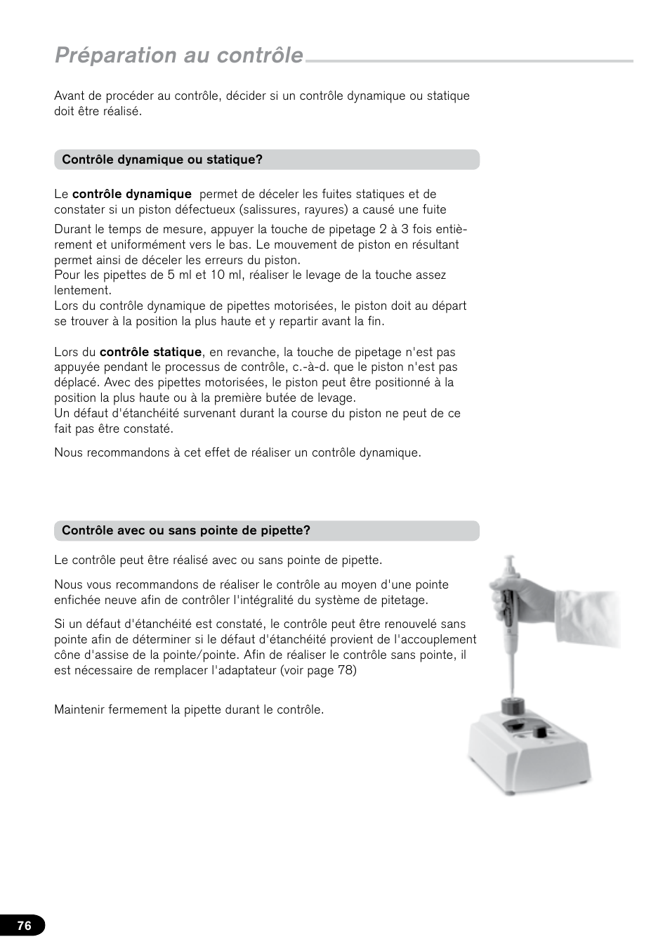 Préparation au contrôle | BrandTech Scientific PLT unit Pipette Leak Testing Unit User Manual | Page 76 / 132