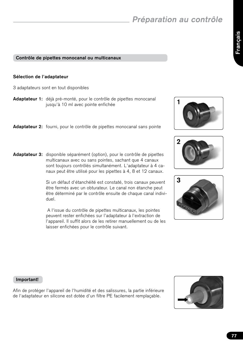 Préparation au contrôle | BrandTech Scientific PLT unit Pipette Leak Testing Unit User Manual | Page 77 / 132