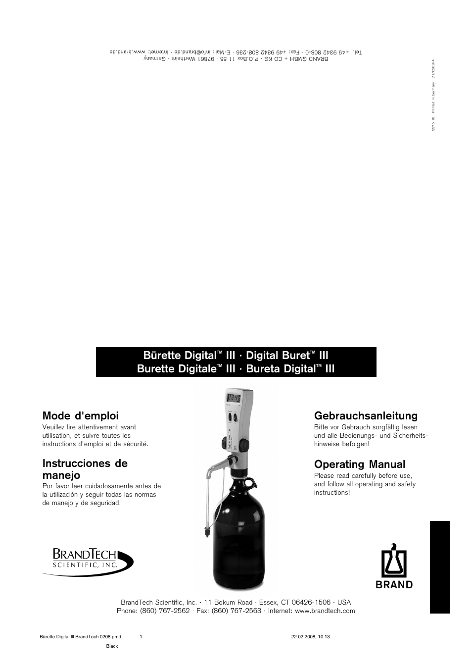 BrandTech Scientific Digital Buret TMIII Burette Digitale TMIII User Manual | 17 pages