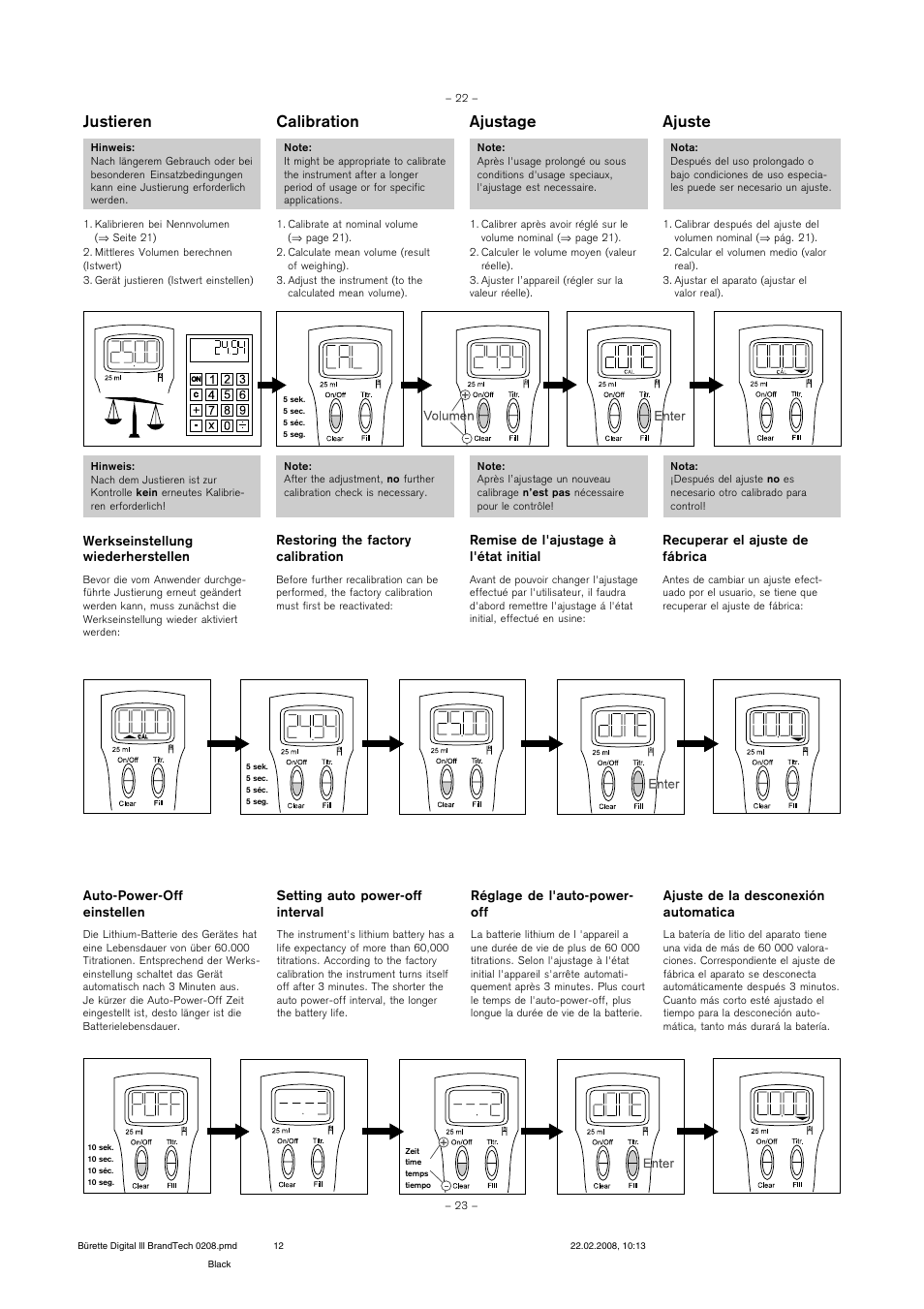 Justieren calibration ajustage ajuste | BrandTech Scientific Digital Buret TMIII Burette Digitale TMIII User Manual | Page 12 / 17