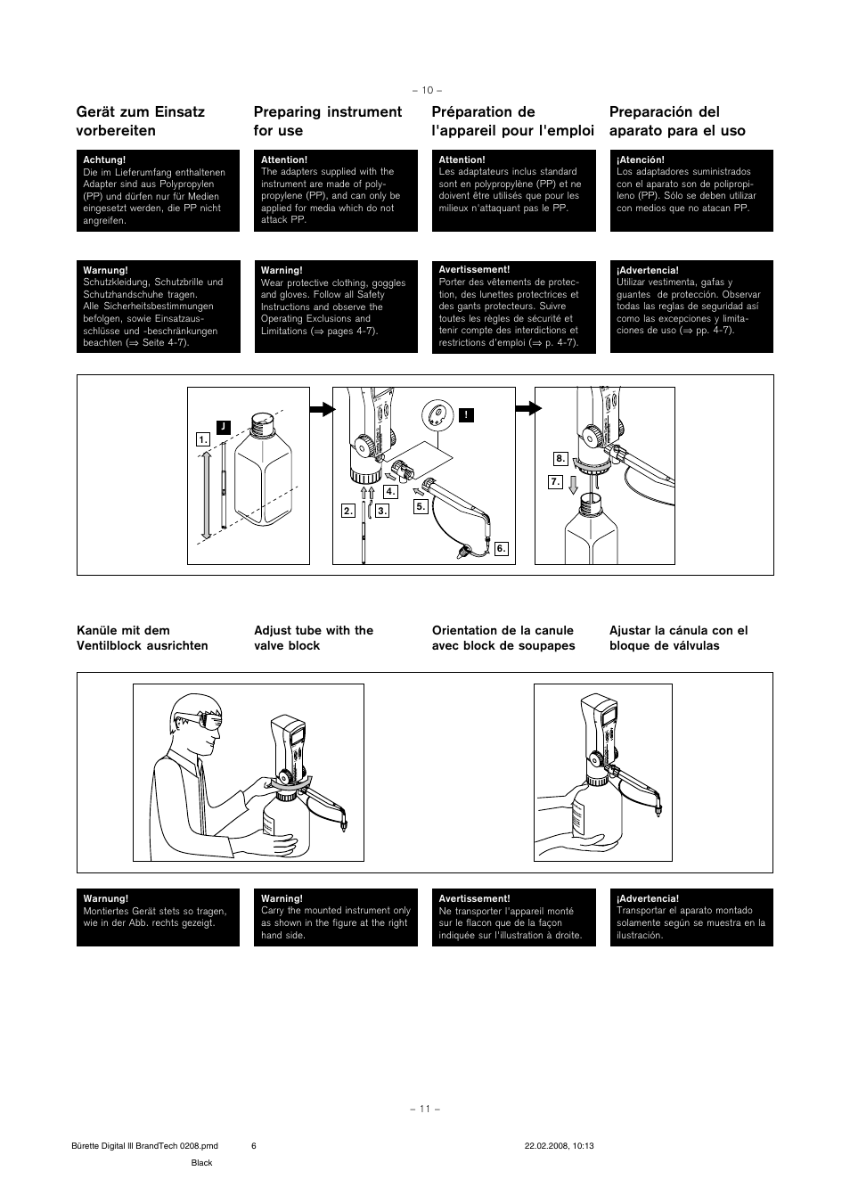Gerät zum einsatz vorbereiten | BrandTech Scientific Digital Buret TMIII Burette Digitale TMIII User Manual | Page 6 / 17