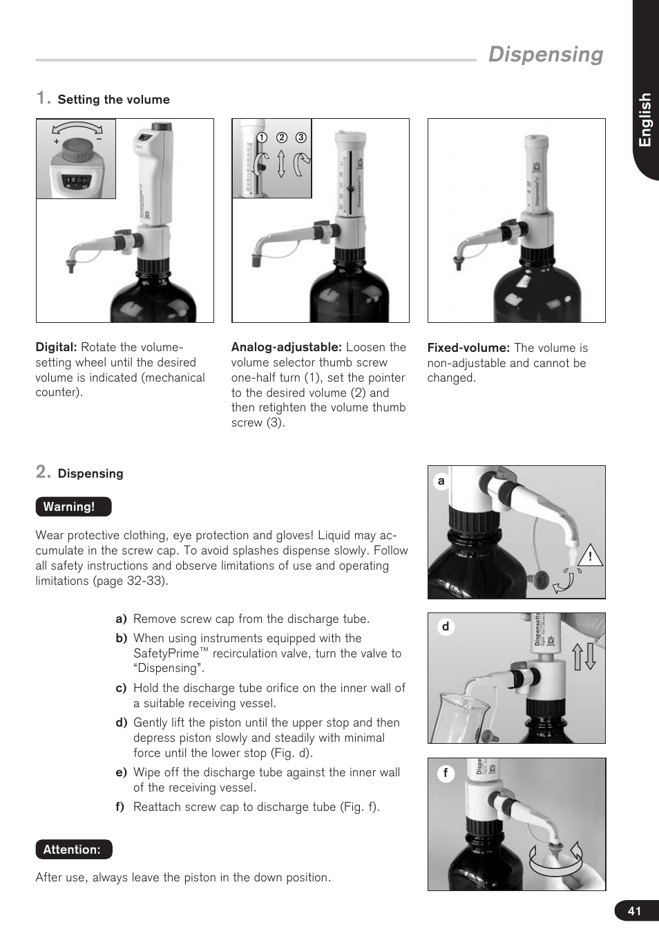 Dispensing, English | BrandTech Scientific Dispensette III User Manual | Page 41 / 116