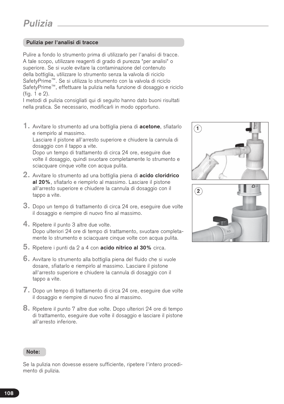 Pulizia | BrandTech Scientific Dispensette TA User Manual | Page 108 / 114