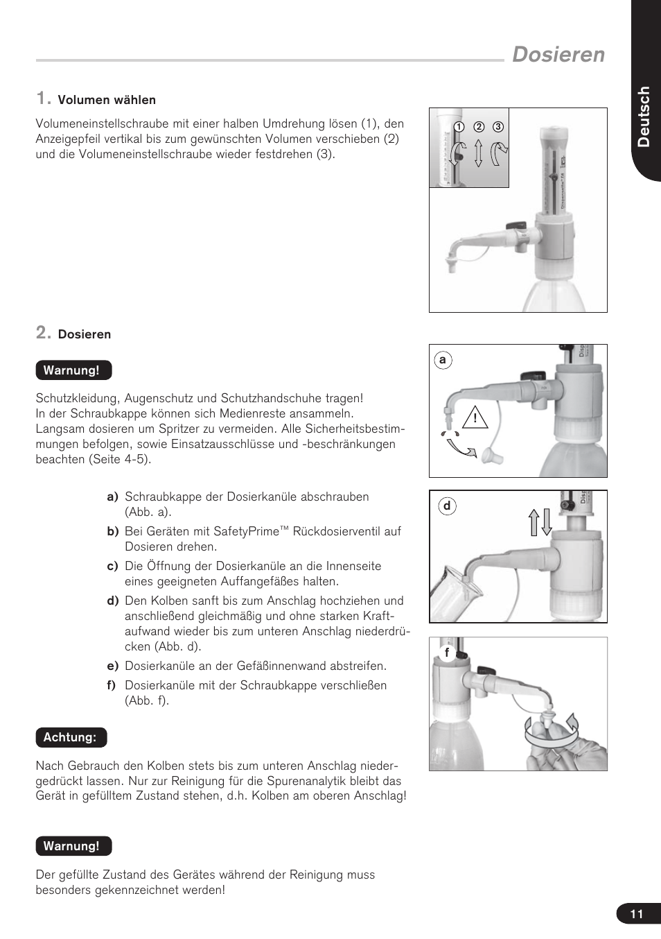 Dosieren, Deutsch | BrandTech Scientific Dispensette TA User Manual | Page 11 / 114