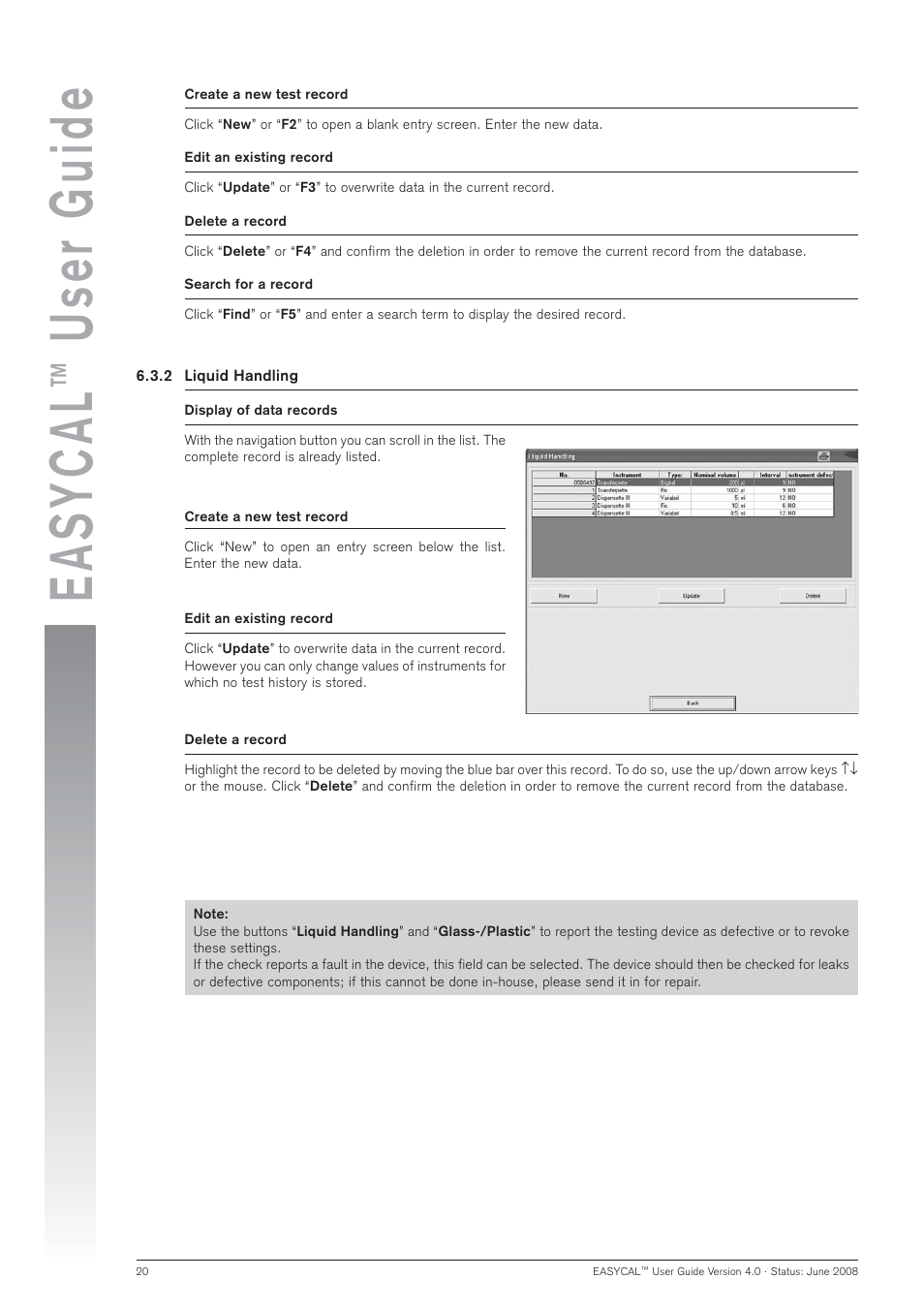 Easycal, User guide | BrandTech Scientific EASYCAL 4.0 User Manual | Page 20 / 36