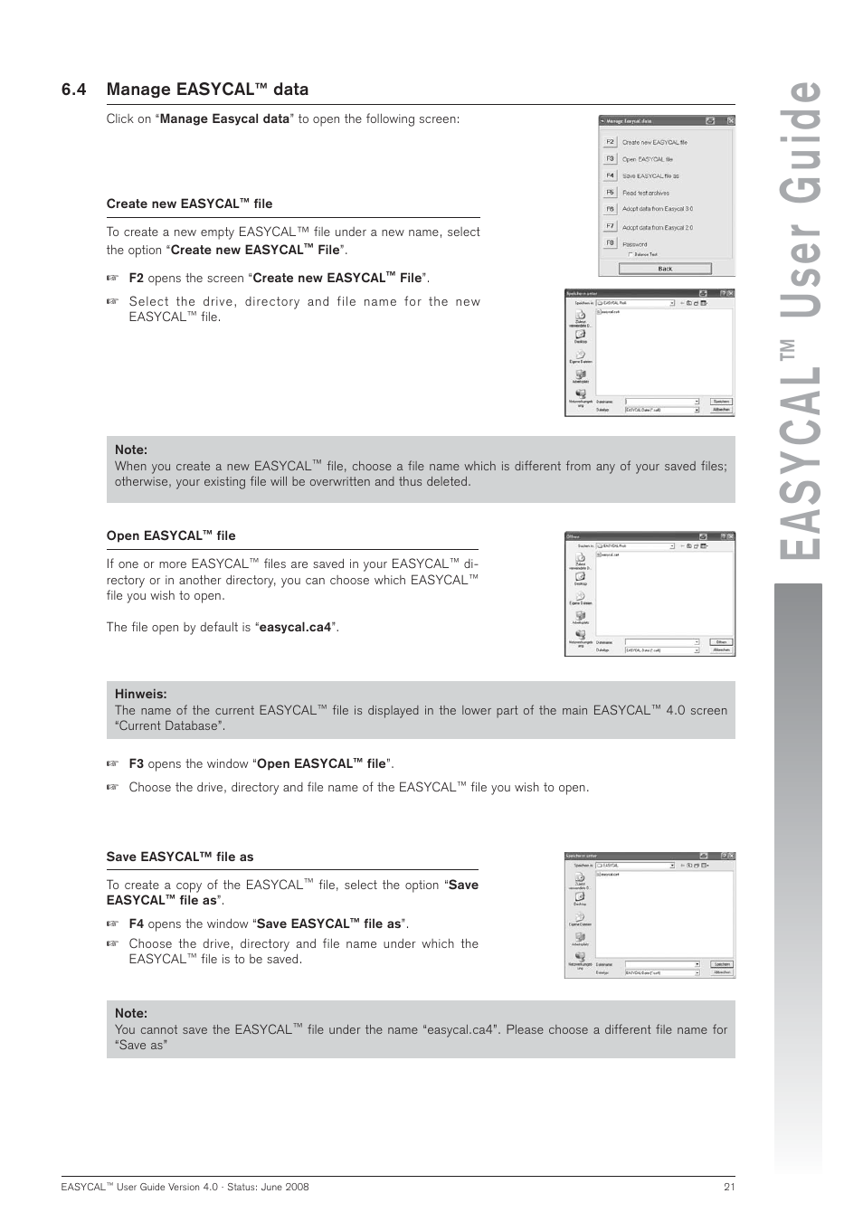 Easycal, User guide, 4 manage easycal | Data | BrandTech Scientific EASYCAL 4.0 User Manual | Page 21 / 36