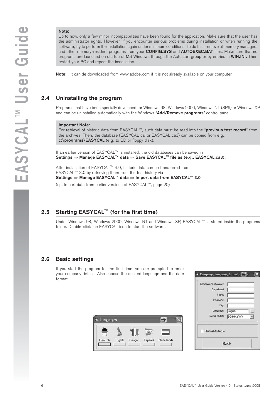 Easycal, User guide | BrandTech Scientific EASYCAL 4.0 User Manual | Page 6 / 36