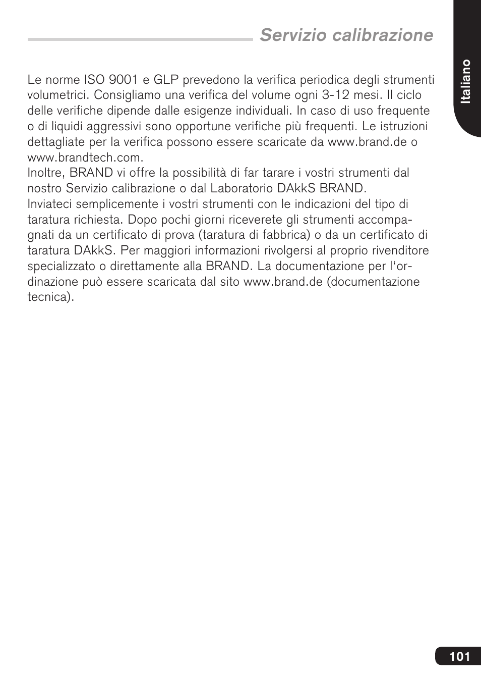 Servizio calibrazione | BrandTech Scientific HandyStep S User Manual | Page 101 / 104