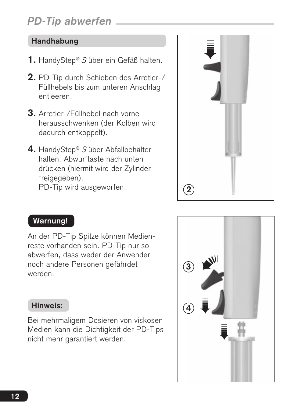 Pd-tip abwerfen | BrandTech Scientific HandyStep S User Manual | Page 12 / 104