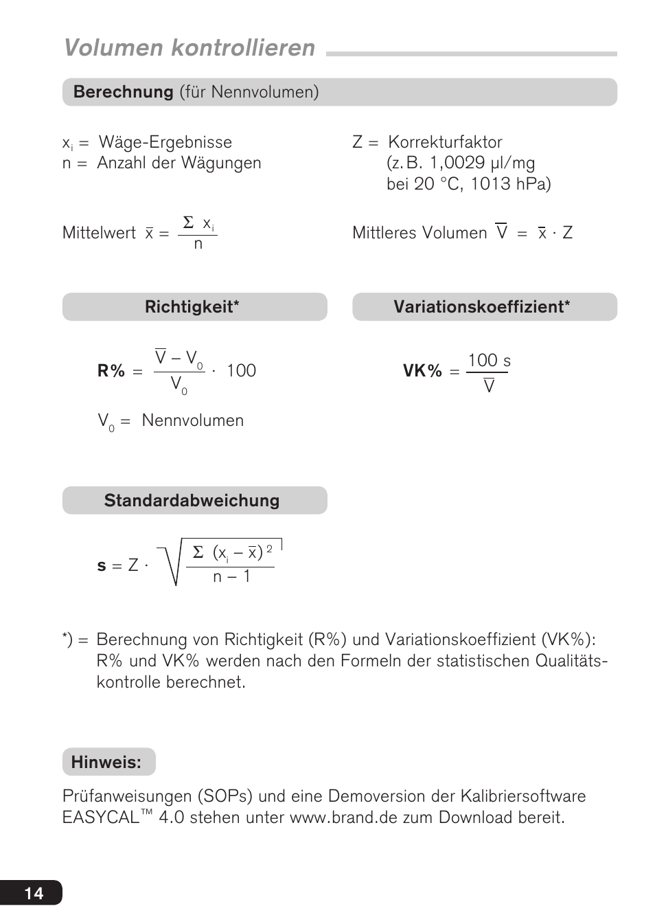 Volumen kontrollieren | BrandTech Scientific HandyStep S User Manual | Page 14 / 104