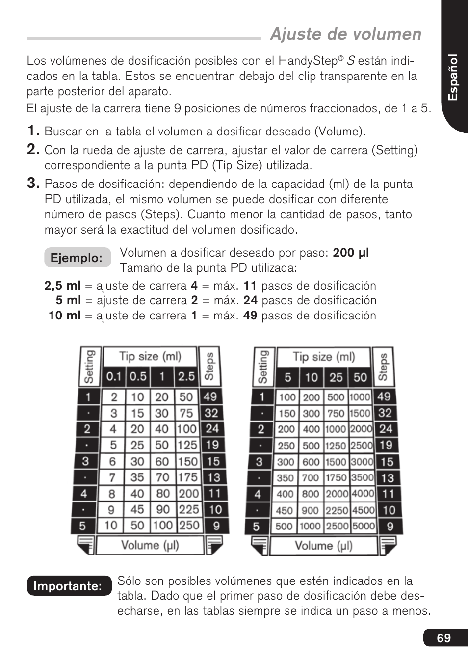 Ajuste de volumen | BrandTech Scientific HandyStep S User Manual | Page 69 / 104