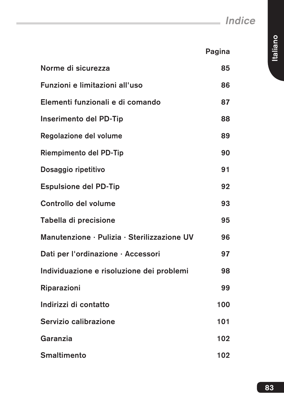 Indice | BrandTech Scientific HandyStep S User Manual | Page 83 / 104