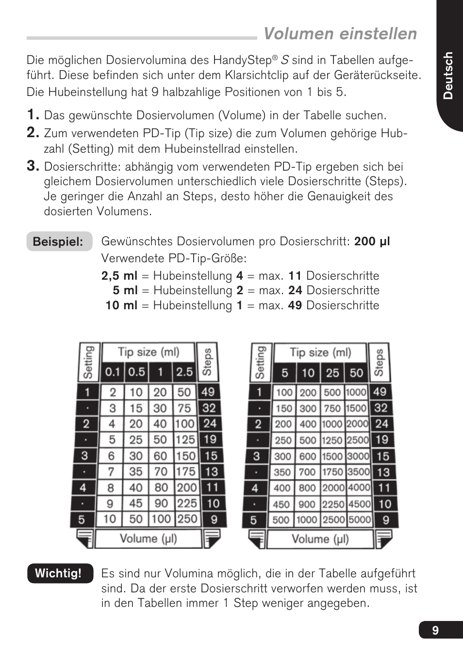 Volumen einstellen | BrandTech Scientific HandyStep S User Manual | Page 9 / 104