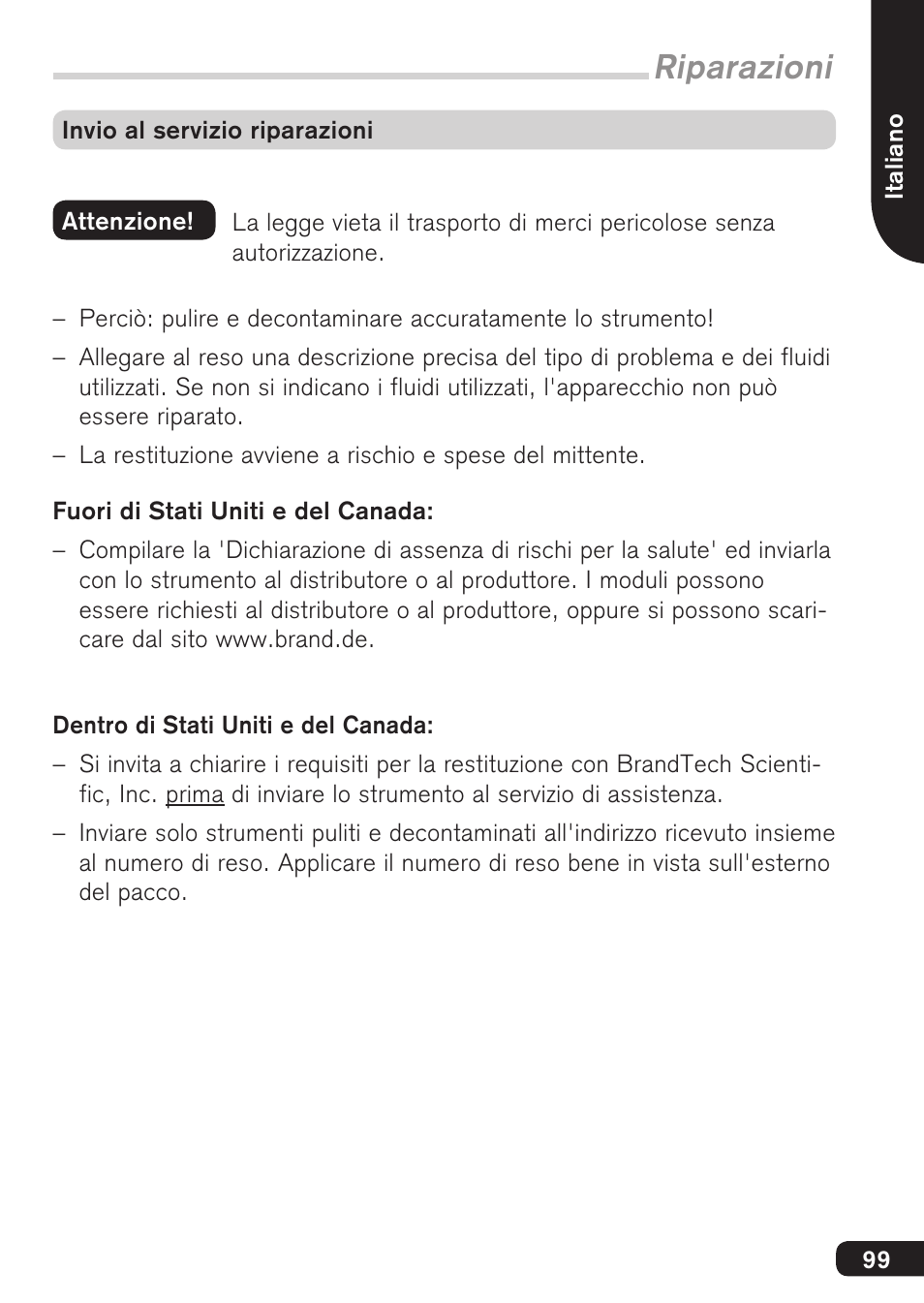 Riparazioni | BrandTech Scientific HandyStep S User Manual | Page 99 / 104