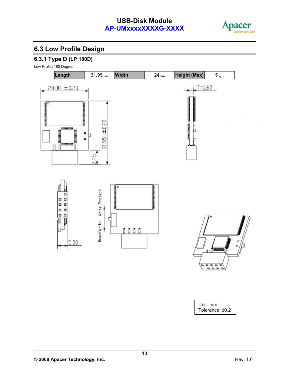3 low profile design | Apacer Technology USB-Disk Module Ⅱ User Manual | Page 13 / 19