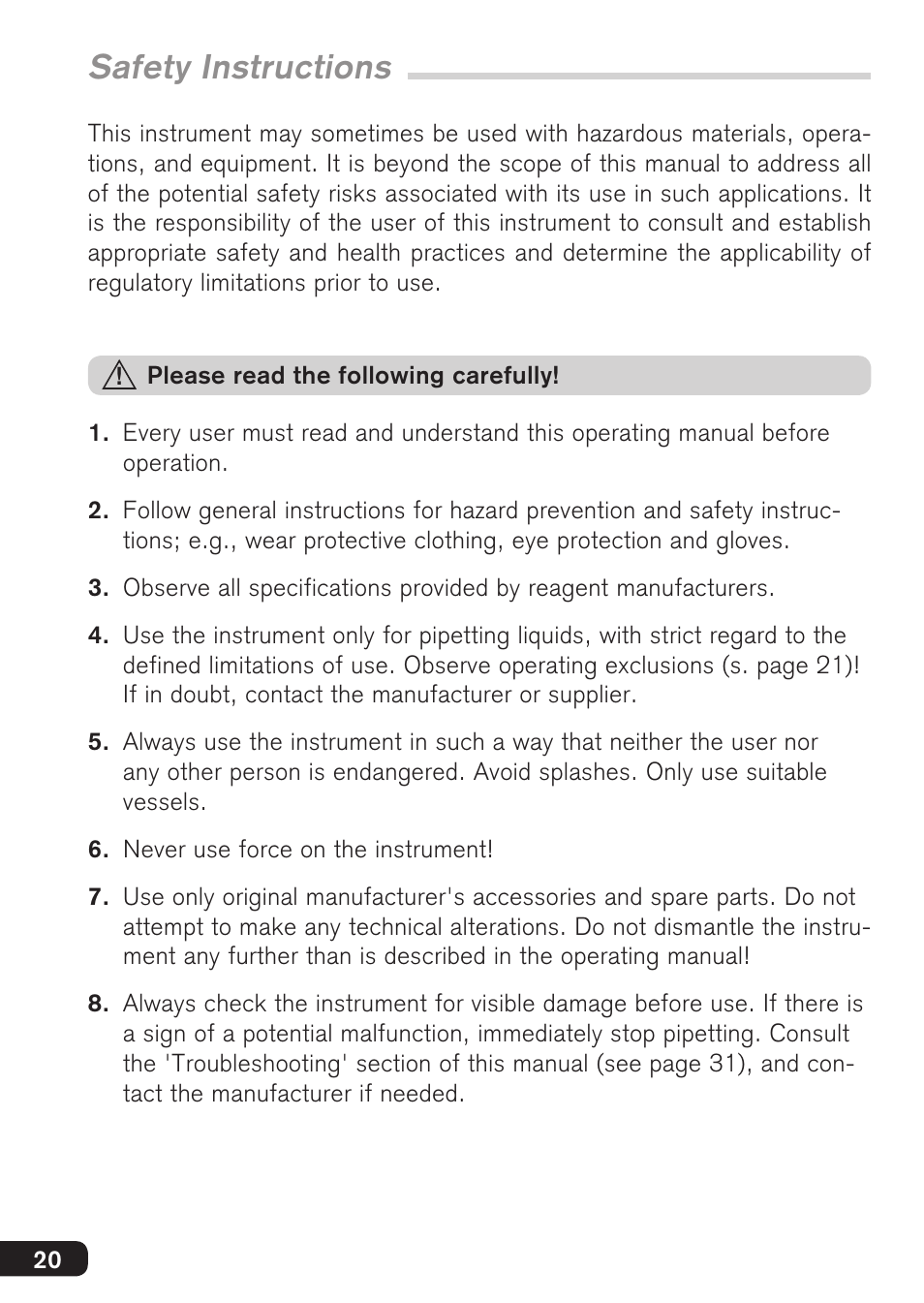 Safety instructions | BrandTech Scientific macro User Manual | Page 20 / 84